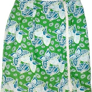 Vintage 80s Lilly Pulitzer Cotton Skirt Blue Green Butterfly Print Size 10